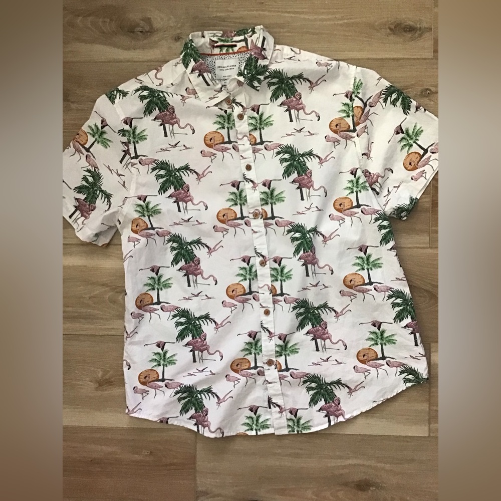 Denim & Flower Flamingo Button Down Shirt XL
